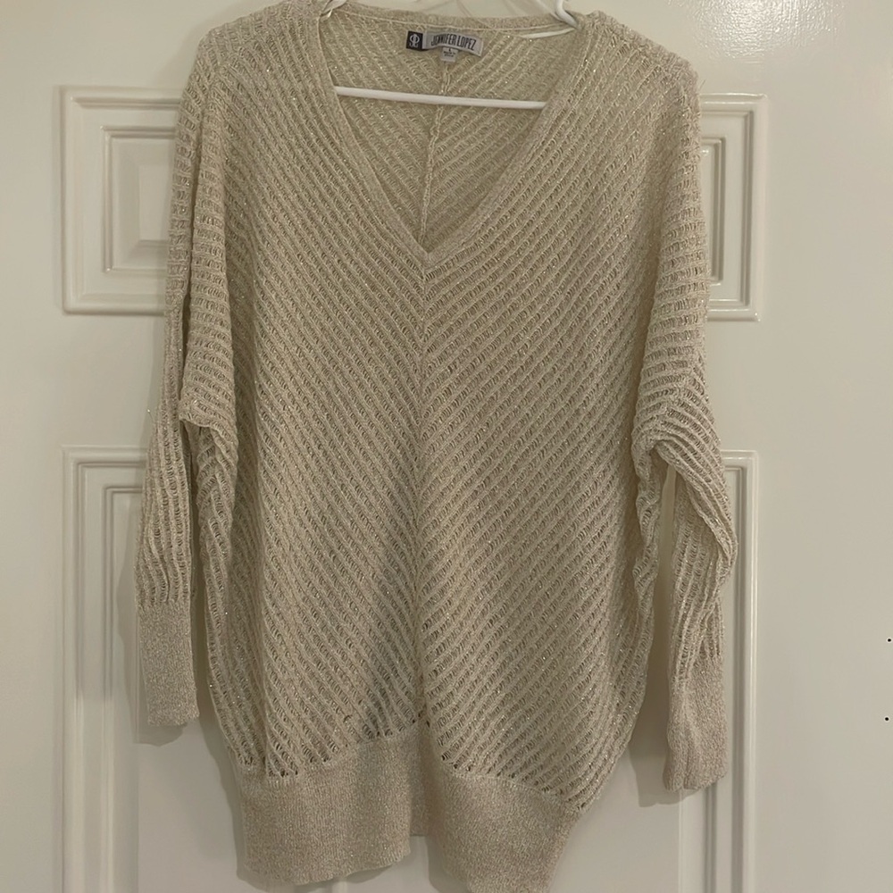 Jennifer Lopez Glitter Cream Sweater.  Size: L